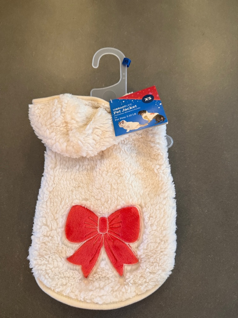 Vibrant Cream Sherpa Dog Jacket with Red Bow